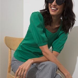 Chicos Green Square Neck Puff Sleeve Tee, 3 (XL)